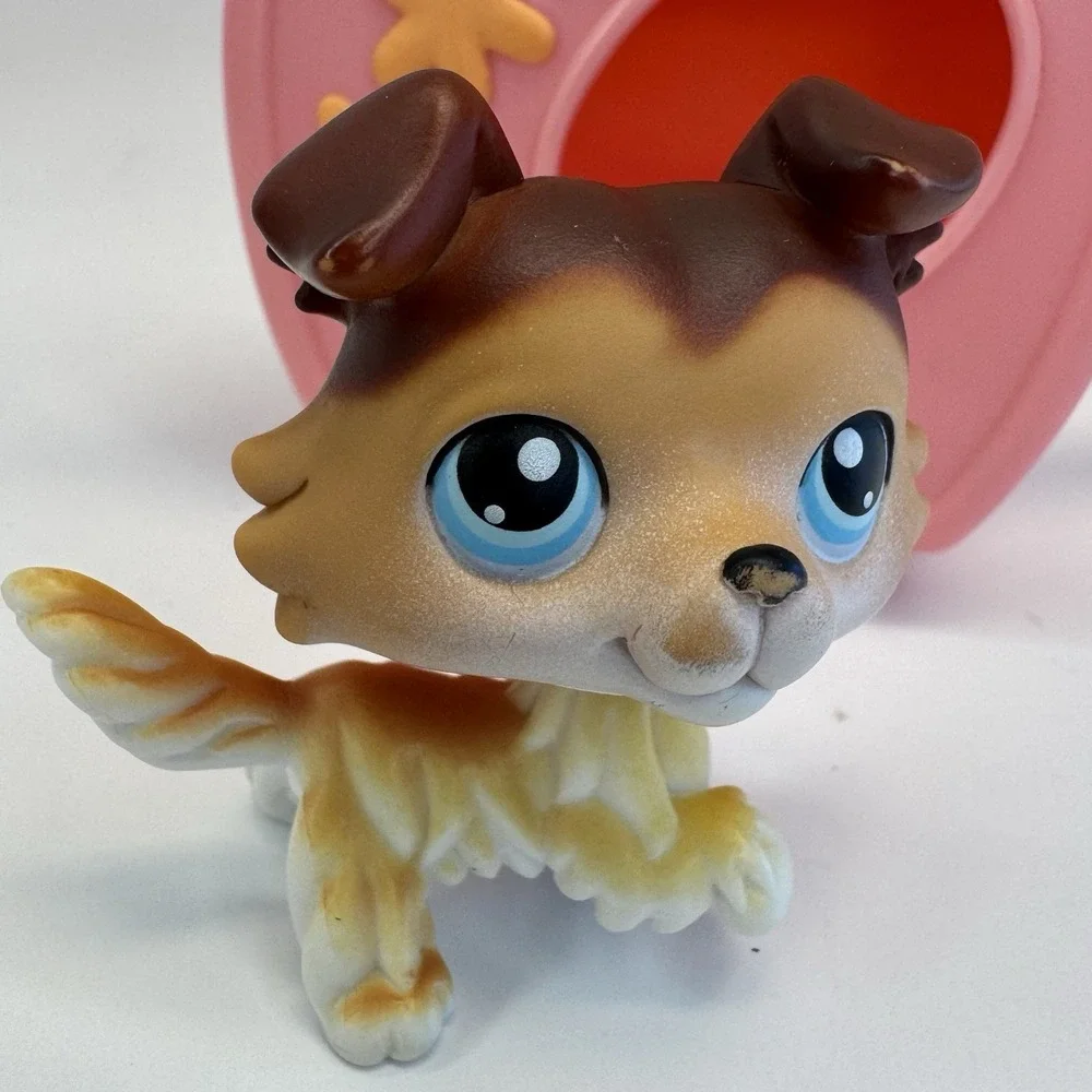 Littlest Pet‎ Shop LPS #58 Collie Sage Brown Paw-Up Portable Pets Pink Carrier